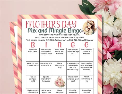 Mothers Day Find the Guest Bingo | Ice Breaker Game | Mix & Mingle Game ...