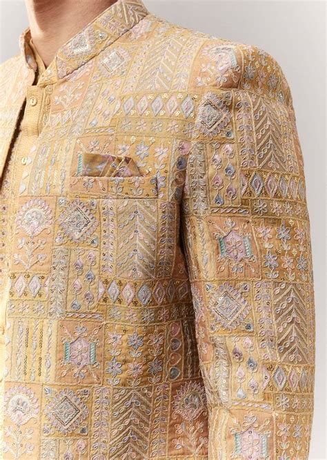 Yellow Silk Indo Western With Resham And Sequins