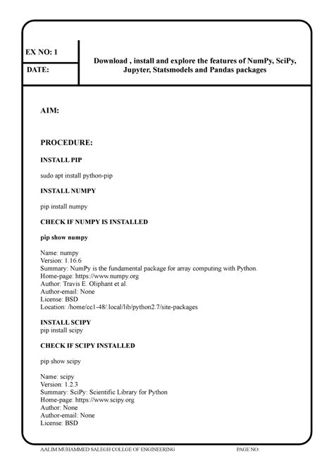 CS3361 Data Science Lab Record Manual - EX NO: 1 Download , install and ...