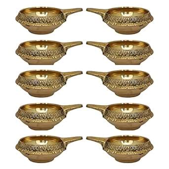 Buy Divya Mantra Brass Diyas for Puja Set Deepam Kundulu Pooja Items ...