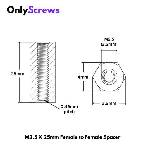 M2.5 X 25mm Female to Female Brass with Nickel plating Hex Threaded St ...