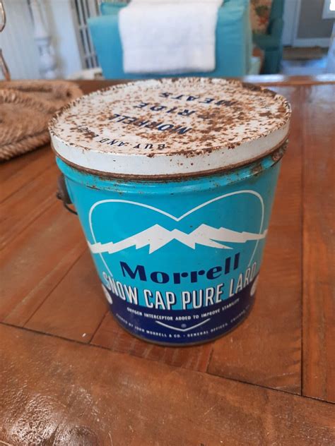 Vintage Morrell Snow Cap Pure Lard Tin, Bucket Bail Handle. 4 lb. Can ...