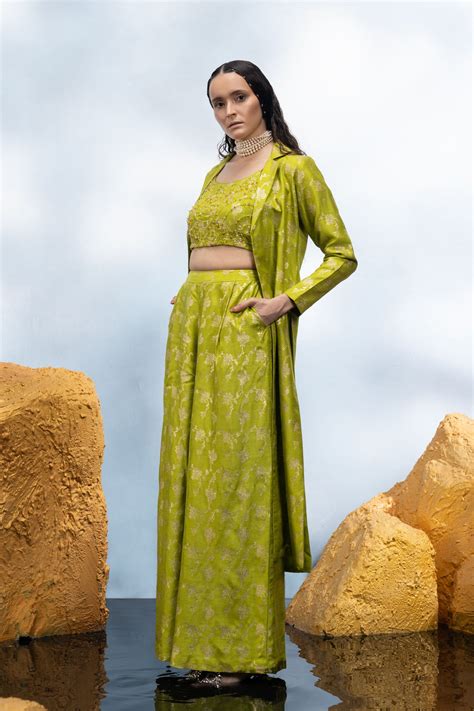 Lime Green Trench Coat Set - Elahe