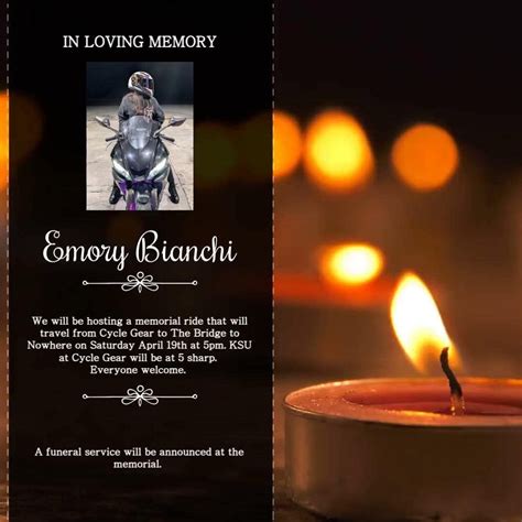 Memorial for Emory Bianchi, Cycle Gear (North Charleston, SC), 19 April ...