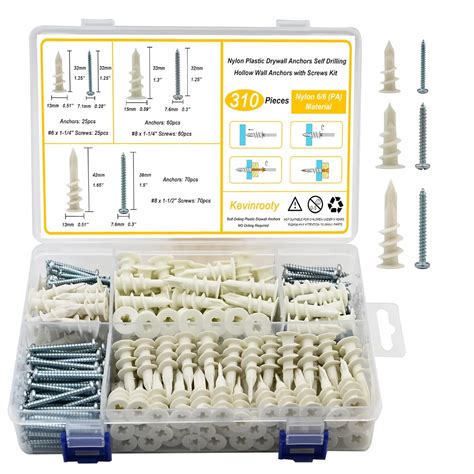 Buy Kevinrooty 3 Sizes Self Drilling Drywall Anchors, 310PCS Nylon ...