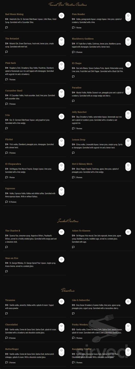 The Tunnel Bar menu in Northampton, Massachusetts, USA