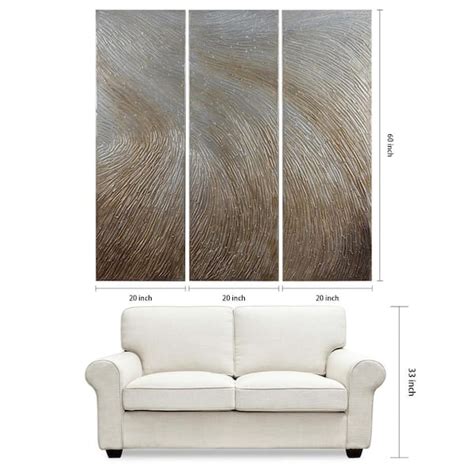 Buy 60 in. x 20 in. Gold Waves - Set of 3 Textured Metallic Hand ...
