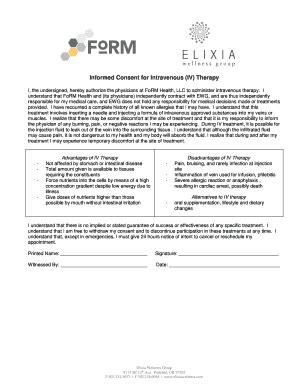 Fillable Online Informed Consent for Intravenous (IV) Therapy performed ...