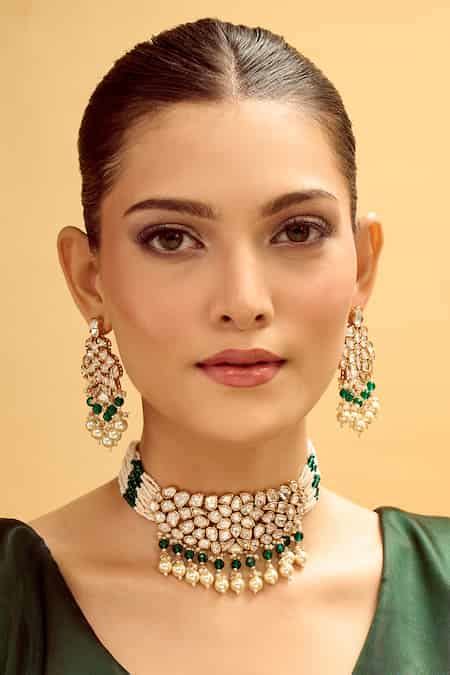 Buy Samyukta Singhania Green Beaded Necklace And Earring Set Online ...