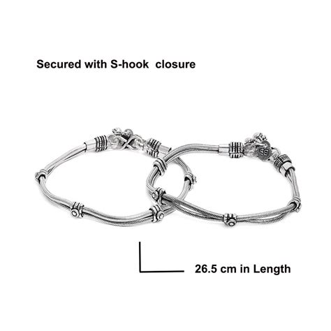 Buy Yellow Chimes Silver-toned German Silver Oxidized 2 Pc Payal Ethnic ...