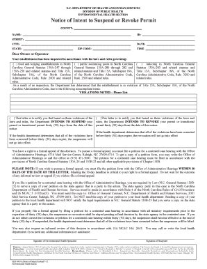 4009 Notice Of Intent To Suspend Or Revoke - Environmental Health ...