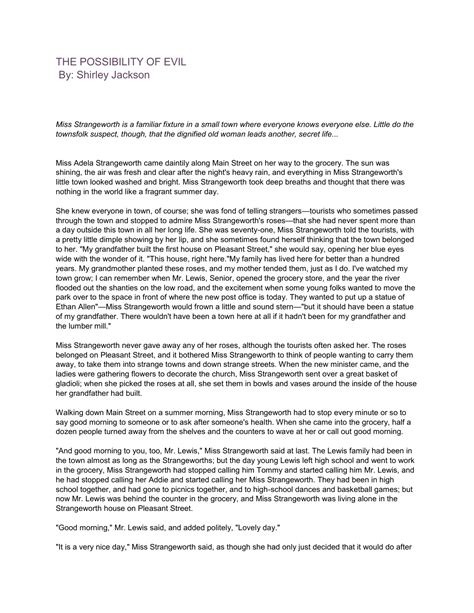 THE POSSIBILITY OF EVIL By: Shirley Jackson