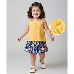 Babyhug Single Jersey Knit Sleeveless Top & Skirt Set With Floral Print ...
