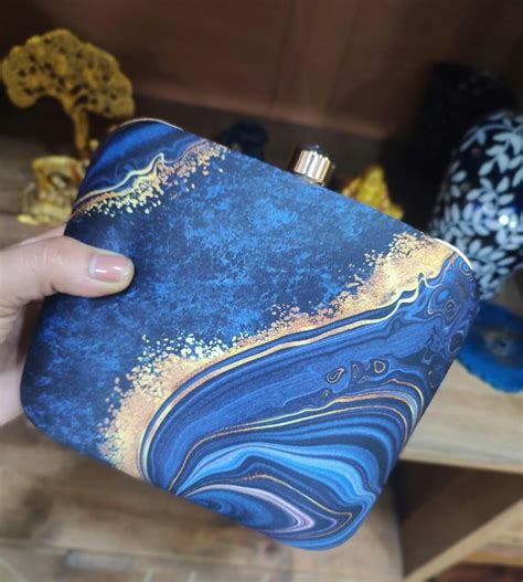Artklim Blue Gold Printed Clutch