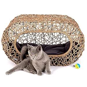 Fun Stackable Wicker Cat Hideaway House - Interactive Play Rattan Cat ...