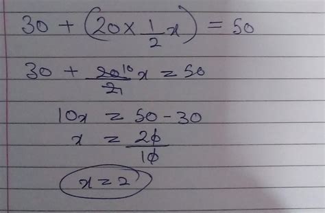 form an equation, the product of 20 and half of a number added to 30 is ...