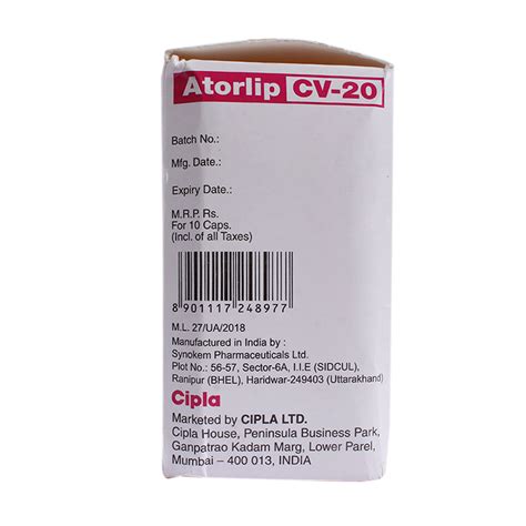 Atorlip CV-20 Capsule 10's Price, Uses, Side Effects, Composition ...