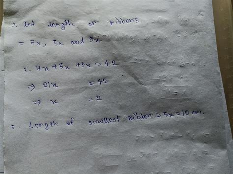 The length of three ribbons are in the ratio 7 ratio 5:9 if the sum of ...