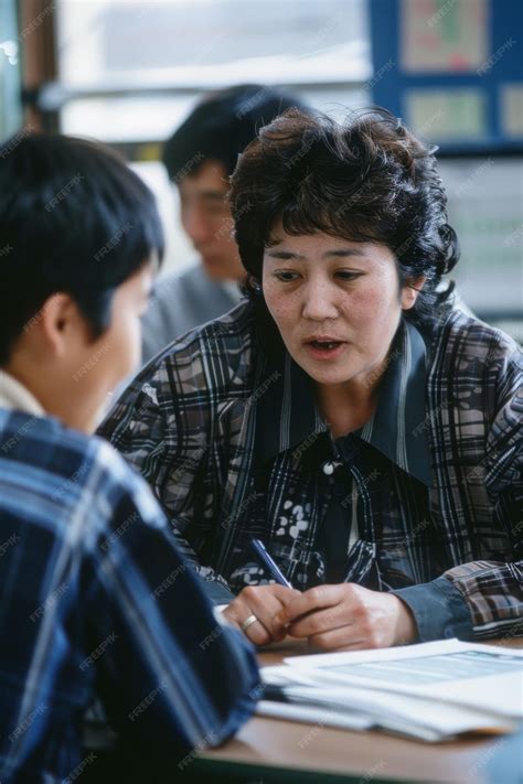 Premium Photo | A Japanese teacher discussing a homework assignment ...