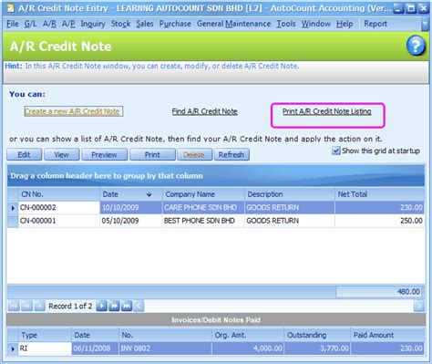 Image result for AutoCount Credit Note