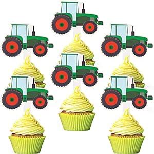Blulu 56 Pieces Green Tractor Cupcake Toppers Truck Cars Cupcake Picks ...