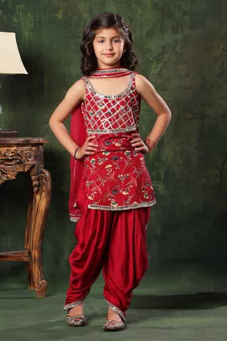 Buy Red Viscose, Cotton, Modal, Floral Print Sleeveless Kurta Patiala ...