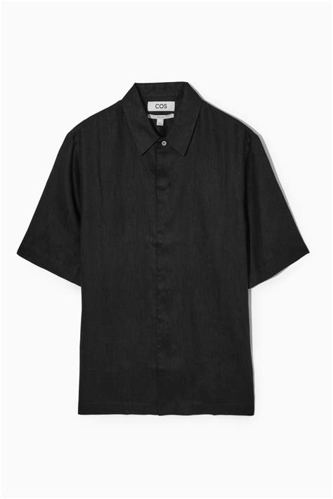 Cos Short-sleeved Linen Shirt In Black | ModeSens