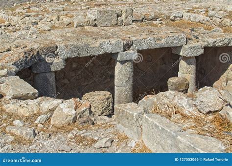 Ruins of Ancient Thera, Santorini, Greece Stock Photo - Image of side ...