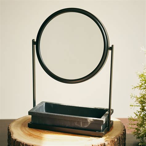 Black Double Sided Metal Vanity Mirror With Polyresin Base