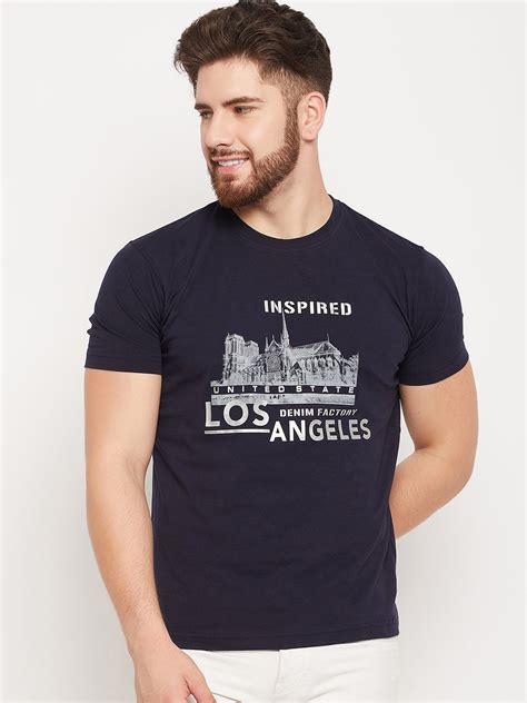 Men Navy Round NeckT-Shirt – Cantabil