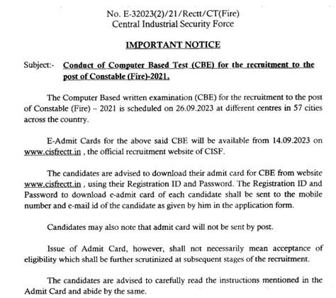 CISF Admit Card 2023 Out for Fireman CBT Exam, Download Link