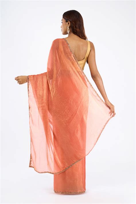 Rajatika Peach Shimmer Chiffon Saree – Teejh