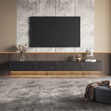 tv panel: Floating TV stand for 88" screens with modern style and stor ...