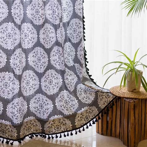 Mandala Grey Ethnic Cotton Boho Curtain for Living Room | Urban Space