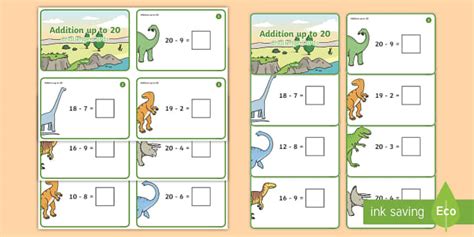 Dinosaur Themed Subtraction within 20 Challenge Cards - Subtraction Up ...
