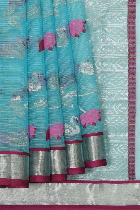 Zari Kota Sky Blue Saree – Kalanjali