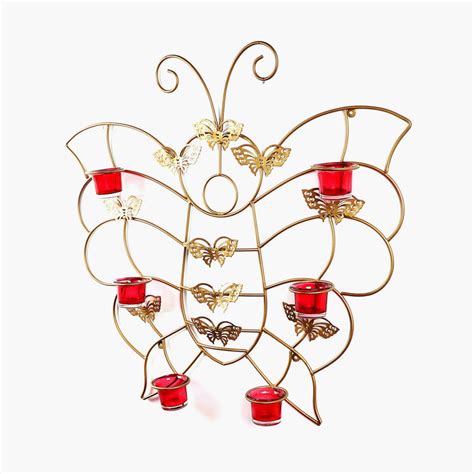 Buy HOME SPARKLE Metal and Glass Butterfly Multi Wall Votive Holders ...