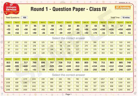 SIP Arithmetic Genius Contest [AGC] Sample Papers 2021