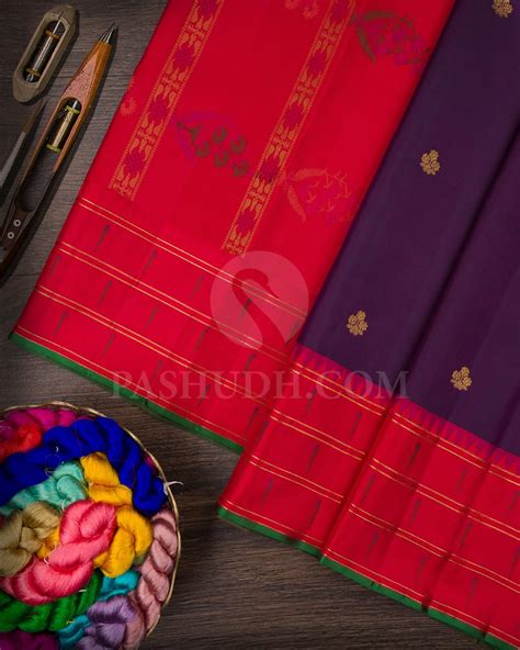 Purple Kanjivaram Silk Saree With Red Paithani Border-S1511(A ...