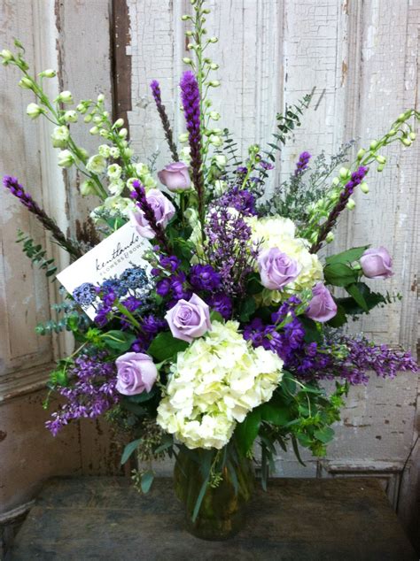 sympathy design in purples, lavenders and whites featuring hydrangea ...