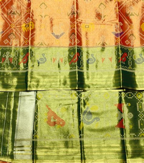 Pochampalli Tissue Silk Saree Golden Orange Colour with Golden Green B ...