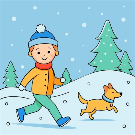 Winter clothing skiing vacation snow fun kids hand drawn flat stylish ...