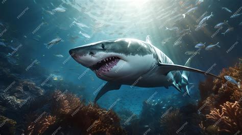 Premium Photo | A predator great white shark swimming in the ocean - predators of great white sharks