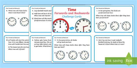 Year 2 Time Forwards and Backwards Challenge Cards