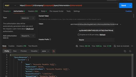 QuickBooks API Call Postman 的图像结果