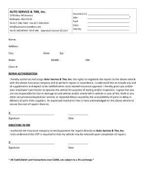 2024-2026 Form MA Auto Service & Tire Repair Authorization - Blank ...