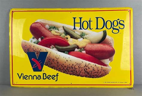 At Auction: Vienna Beef Hot Dogs Embossed Metal Advertising Sign