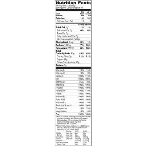 Total Raisin Bran Cereal Nutrition Facts | Besto Blog