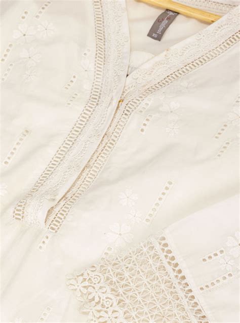 Mulmul Cotton Riwa White Kurta With Riwa White Palazzo