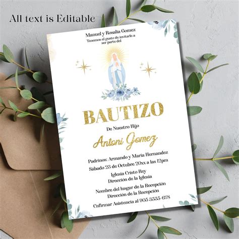 Spanish Baptism Printable Invitation, Christening Invite in Spanish ...